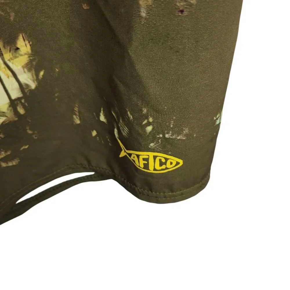 AFTCO Mens Size 36 Surf Swim Fishing Board Shorts Drawstring‎ Tropical Print 8